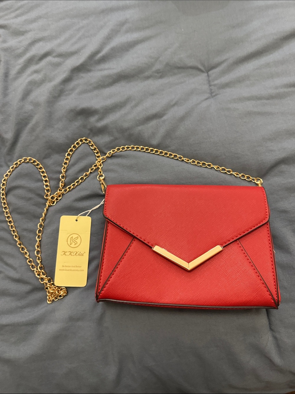 Red Envelope Crossbody with Gold Chevron Accent